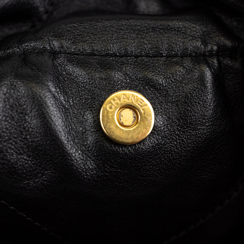 Chanel 22 Black Diamond Quilted Leather Bag with Pochette and Gold Hardware