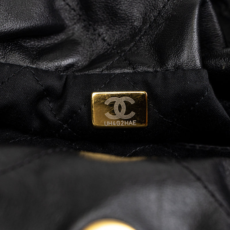 Chanel 22 Black Diamond Quilted Leather Bag with Pochette and Gold Hardware