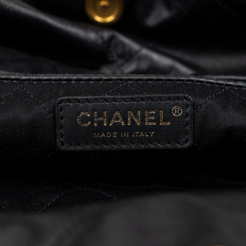 Chanel 22 Black Diamond Quilted Leather Bag with Pochette and Gold Hardware
