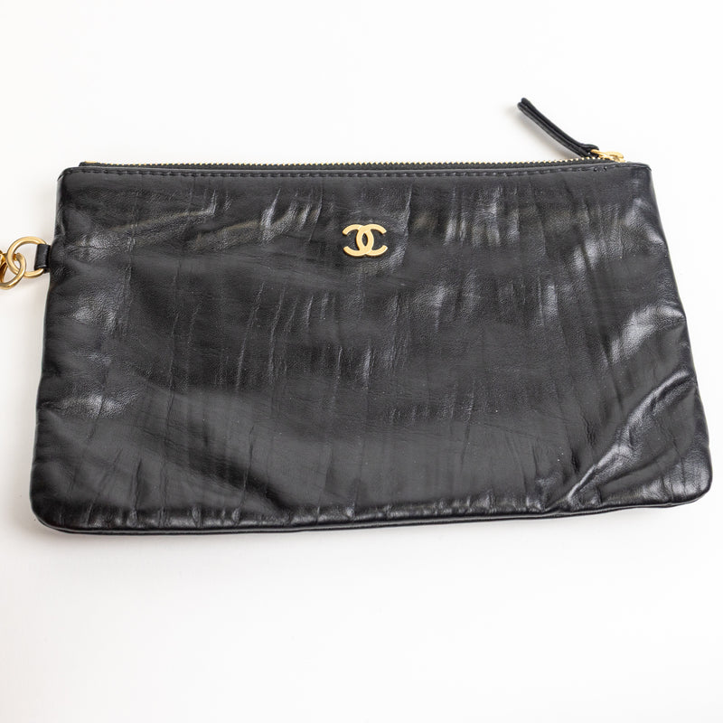 Chanel 22 Black Diamond Quilted Leather Bag with Pochette and Gold Hardware