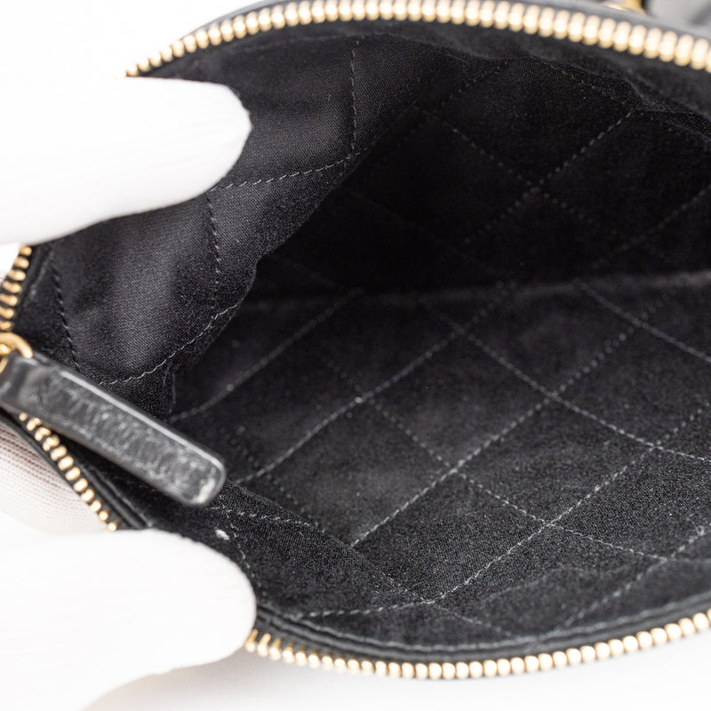 Chanel 22 Black Diamond Quilted Leather Bag with Pochette and Gold Hardware