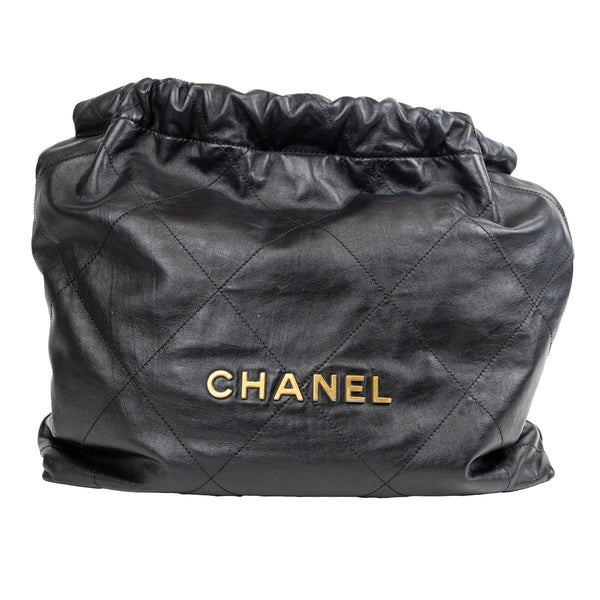 Chanel 22 Black Diamond Quilted Leather Bag with Pochette and Gold Hardware