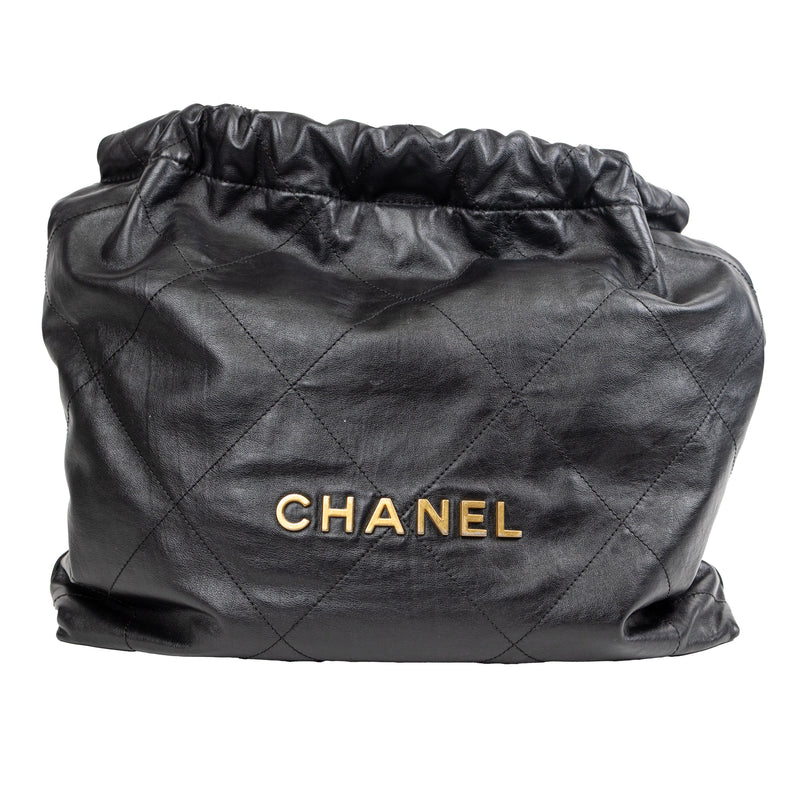 Chanel 22 Black Diamond Quilted Leather Bag with Pochette and Gold Hardware
