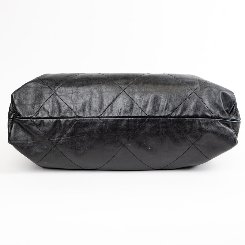 Chanel 22 Black Diamond Quilted Leather Bag with Pochette and Gold Hardware