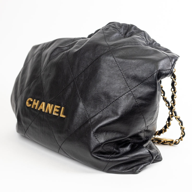 Chanel 22 Black Diamond Quilted Leather Bag with Pochette and Gold Hardware