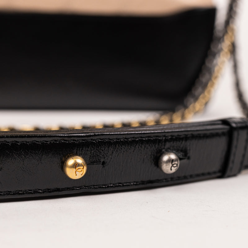 Chanel Beige Black Calfskin Quilted Gabrielle Hobo Bag