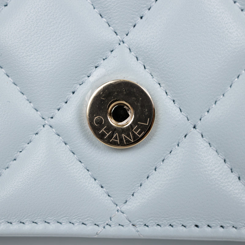 Chanel Baby Blue Quilted Lambskin Top Handle Rectangular Flap Bag
