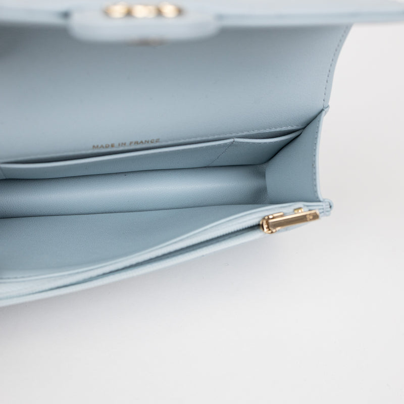 Chanel Baby Blue Quilted Lambskin Top Handle Rectangular Flap Bag