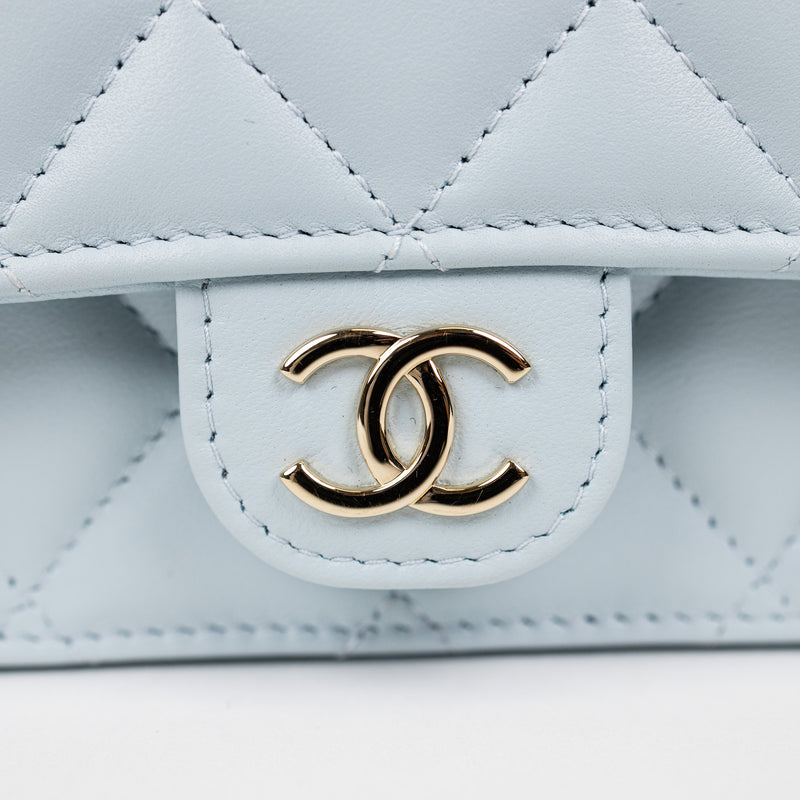 Chanel Baby Blue Quilted Lambskin Top Handle Rectangular Flap Bag