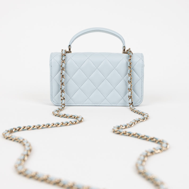 Chanel Baby Blue Quilted Lambskin Top Handle Rectangular Flap Bag