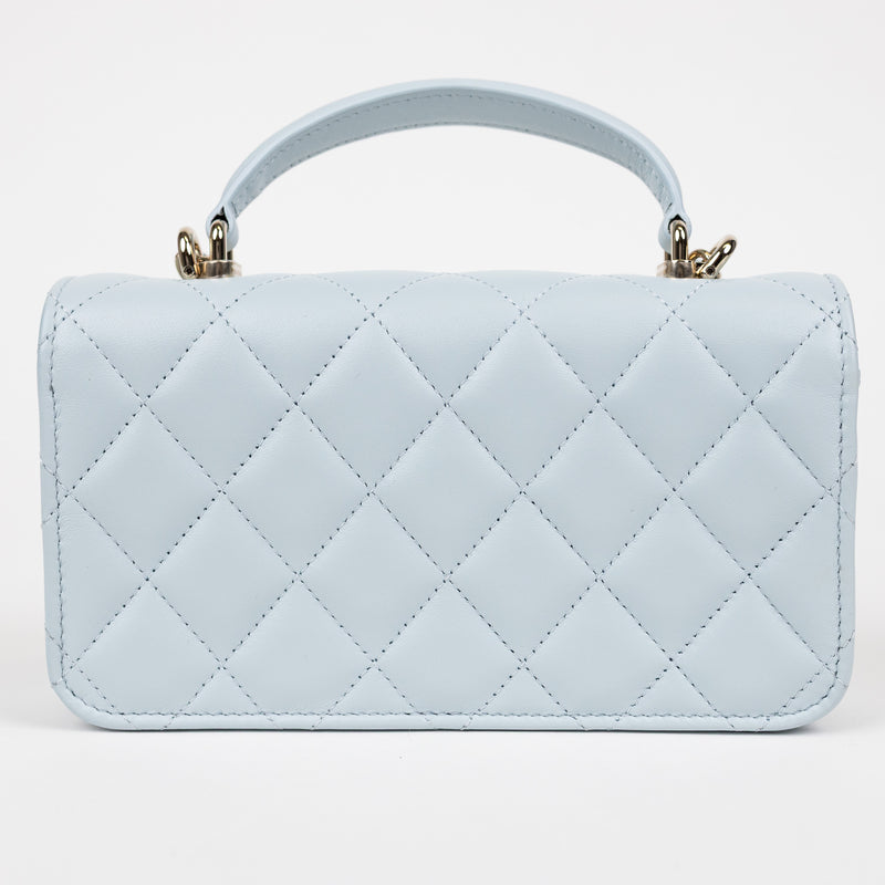 Chanel Baby Blue Quilted Lambskin Top Handle Rectangular Flap Bag