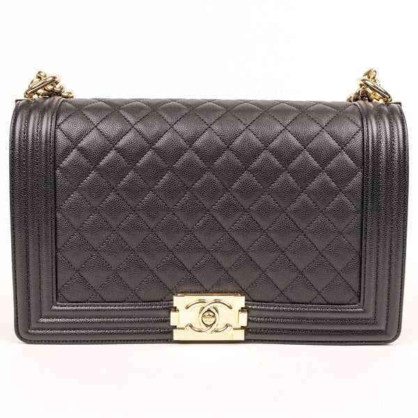 Chanel Black Caviar Leather Boy Bag Gold Hardware Medium
