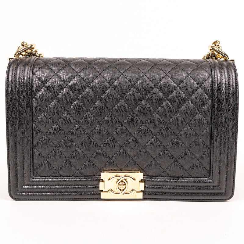Chanel Black Caviar Leather Boy Bag Gold Hardware Medium