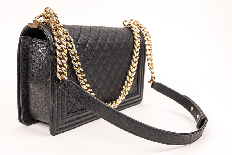 Chanel Black Caviar Leather Boy Bag Gold Hardware Medium