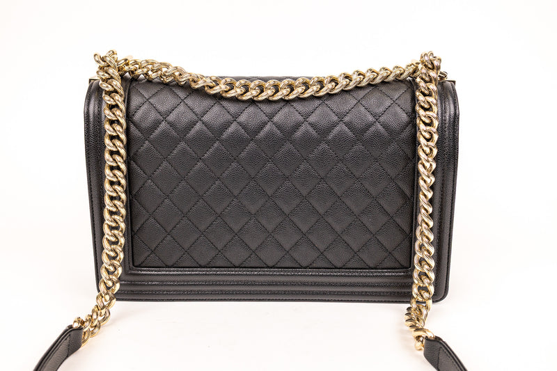 Chanel Black Caviar Leather Boy Bag Gold Hardware Medium