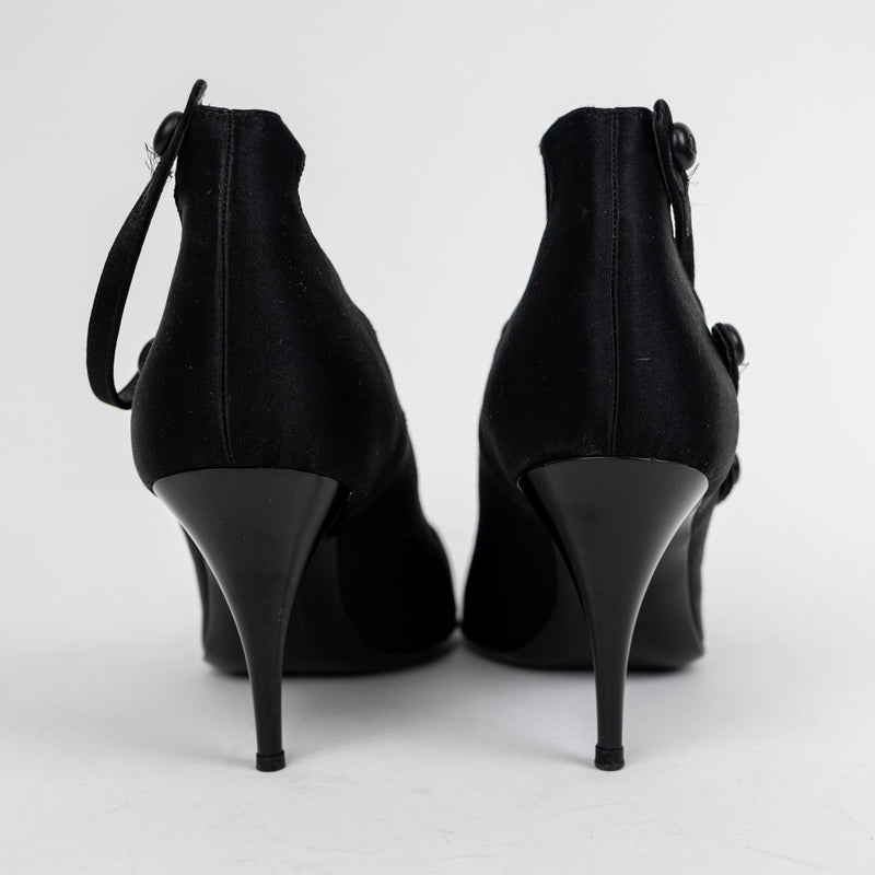 Chanel Black Satin Cap Toe Heels Size 37