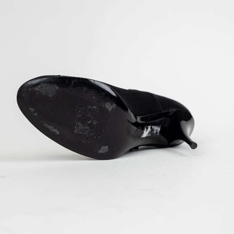 Chanel Black Satin Cap Toe Heels Size 37