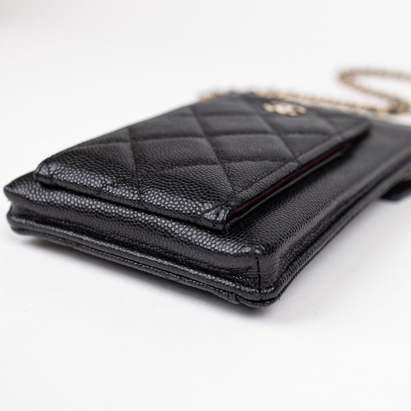 Chanel Black Caviar Leather Phone Holder with Chain
