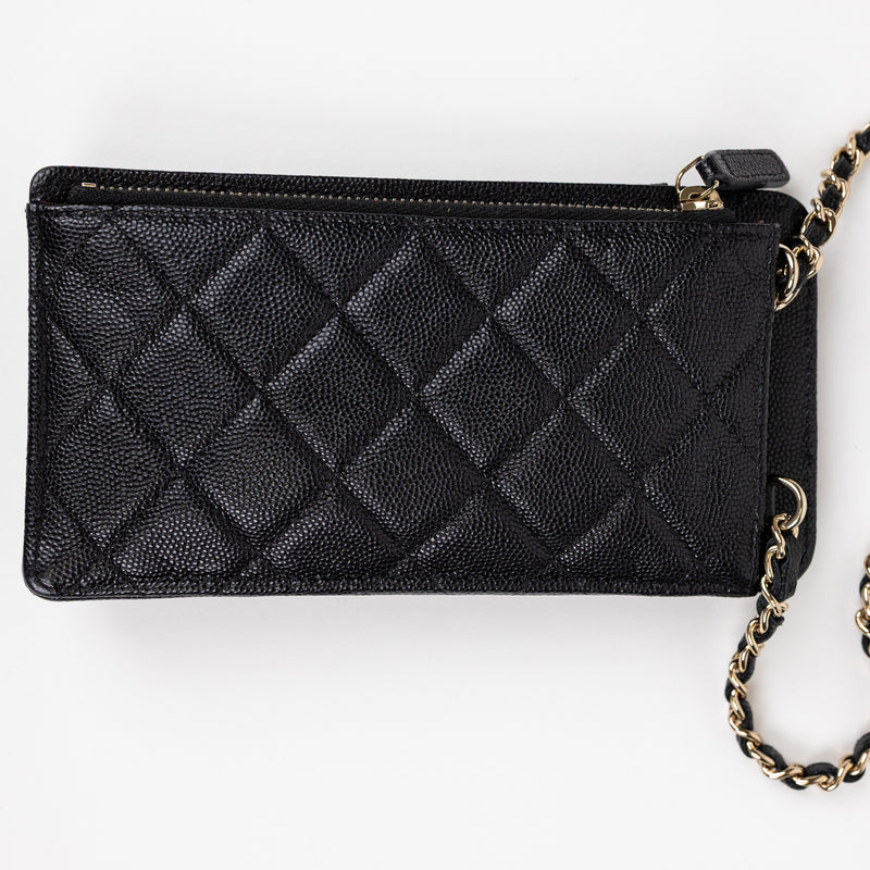 Chanel Black Caviar Leather Phone Holder with Chain