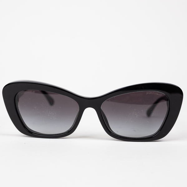 Chanel Black Acetate Cat Eye Pearl Sunglasses