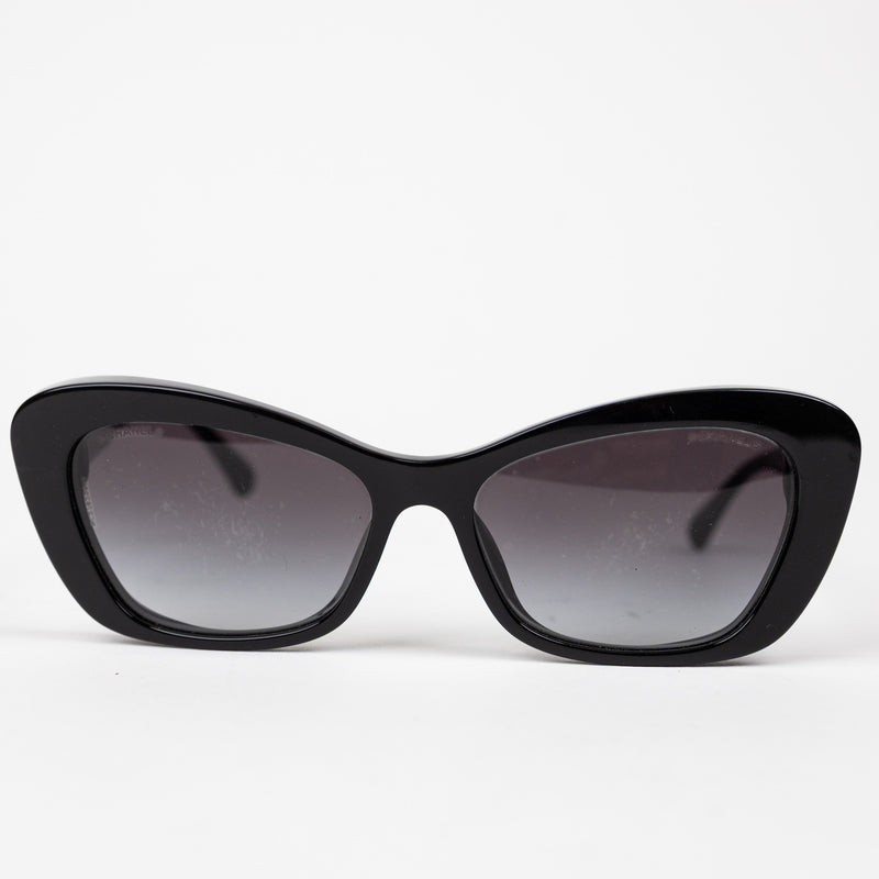 Chanel Black Acetate Cat Eye Pearl Sunglasses