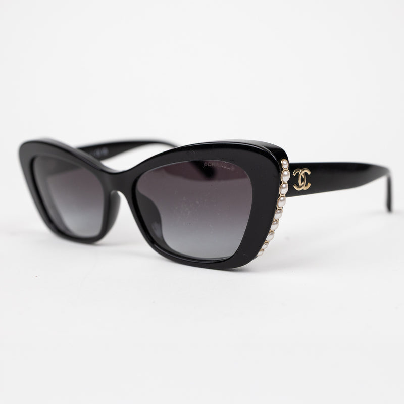 Chanel Black Acetate Cat Eye Pearl Sunglasses