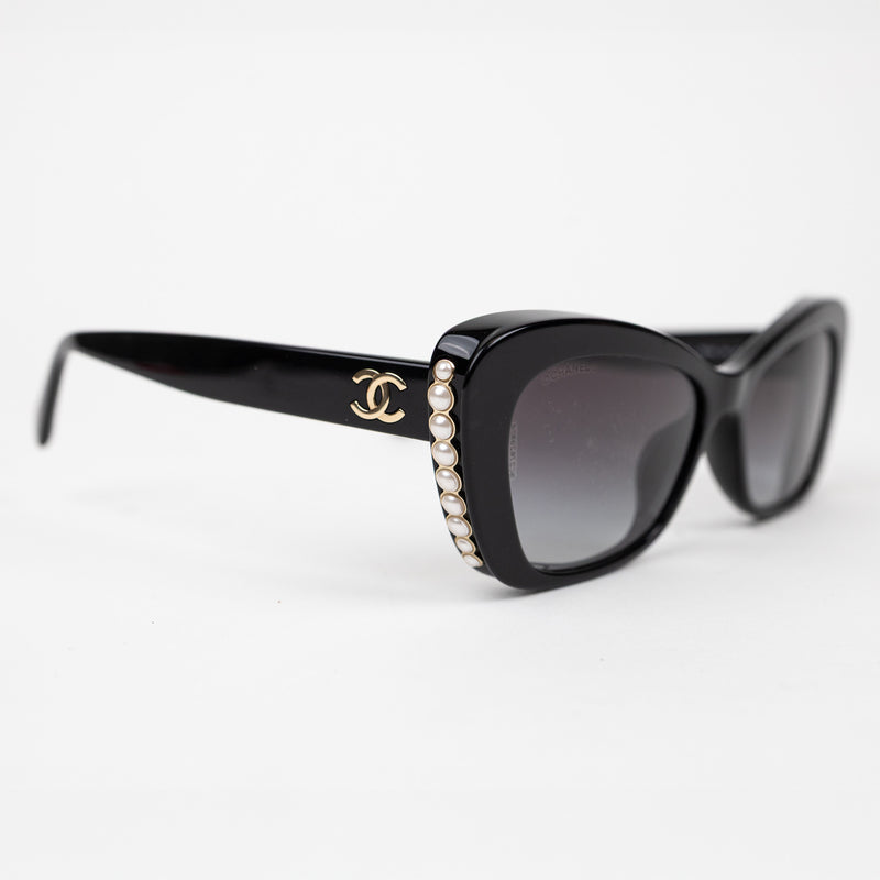 Chanel Black Acetate Cat Eye Pearl Sunglasses