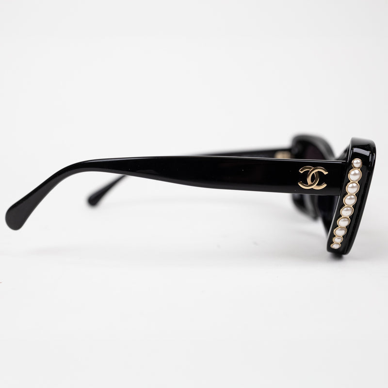 Chanel Black Acetate Cat Eye Pearl Sunglasses