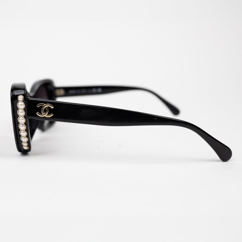 Chanel Black Acetate Cat Eye Pearl Sunglasses