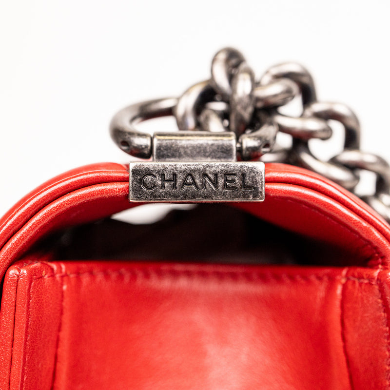 Chanel Red Quilted SHW Boy Bag Medium Red Leather