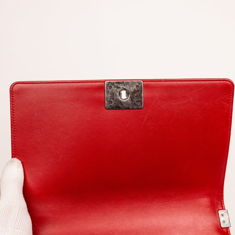 Chanel Red Quilted SHW Boy Bag Medium Red Leather