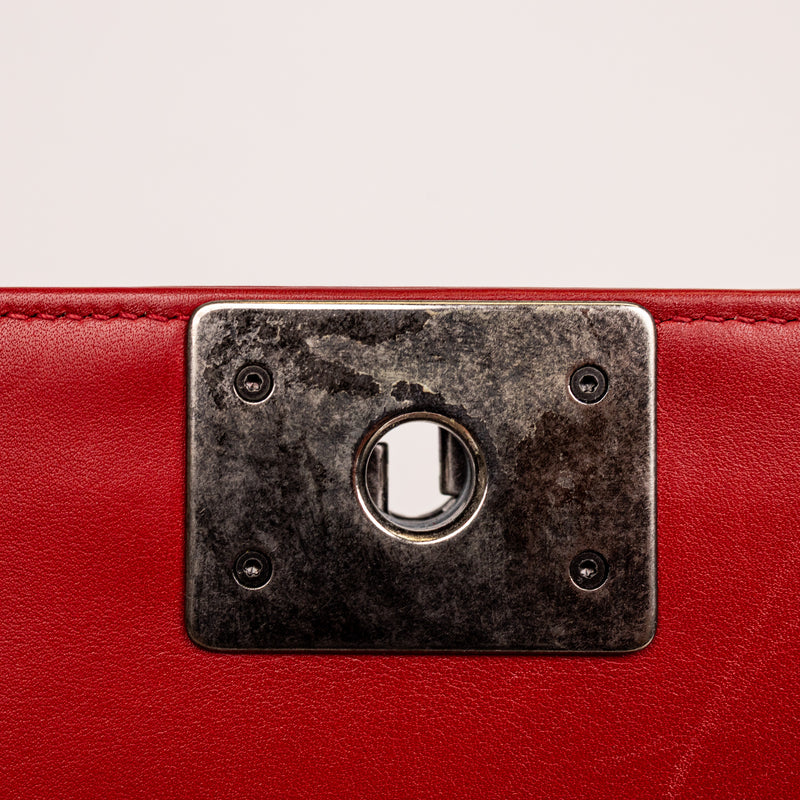 Chanel Red Quilted SHW Boy Bag Medium Red Leather