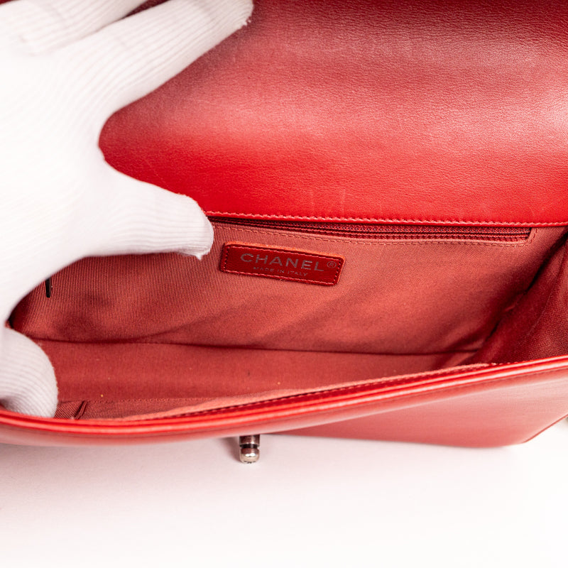 Chanel Red Quilted SHW Boy Bag Medium Red Leather