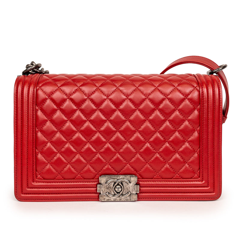 Chanel Red Quilted SHW Boy Bag Medium Red Leather
