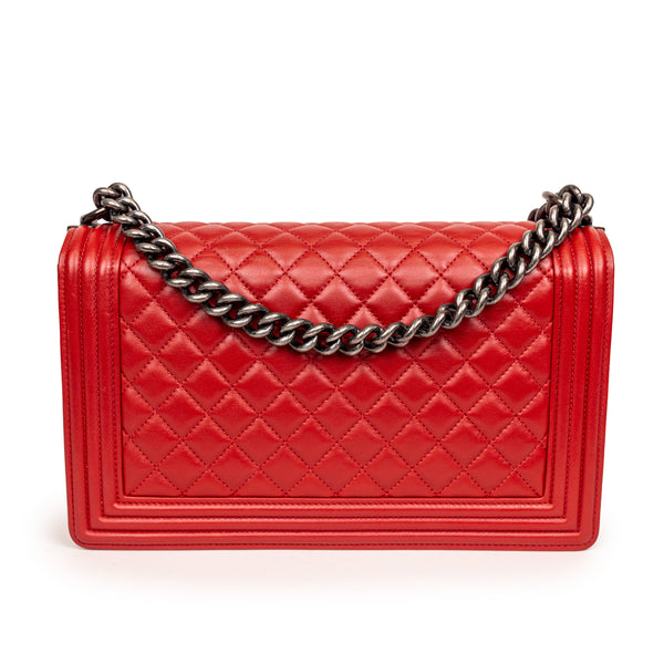 Chanel Red Quilted SHW Boy Bag Medium Red Leather