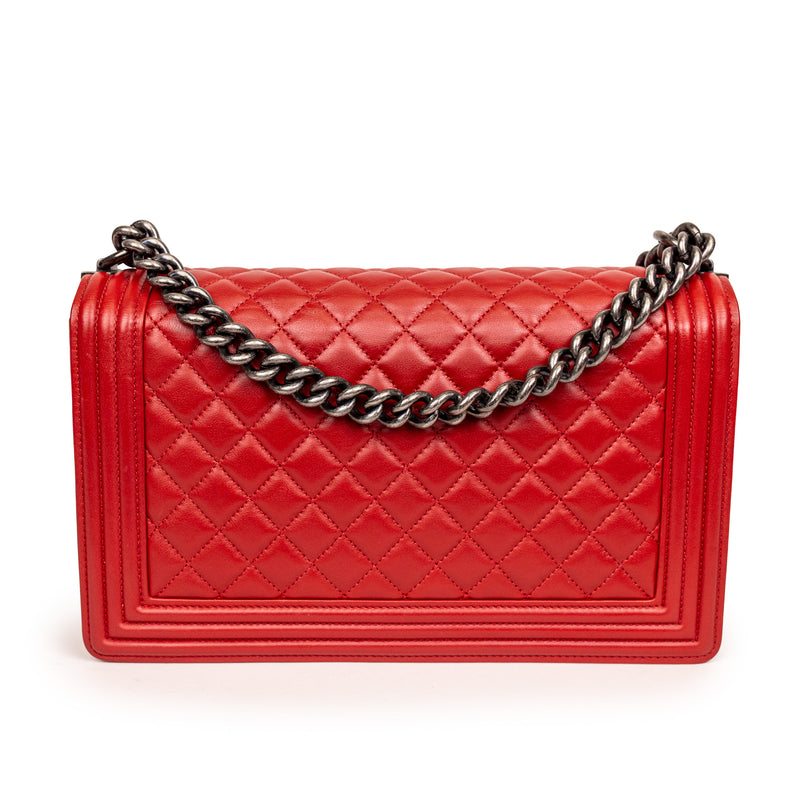 Chanel Red Quilted SHW Boy Bag Medium Red Leather