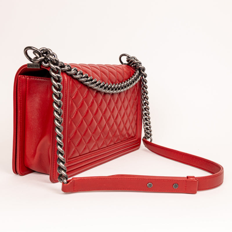 Chanel Red Quilted SHW Boy Bag Medium Red Leather