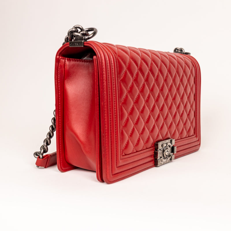Chanel Red Quilted SHW Boy Bag Medium Red Leather