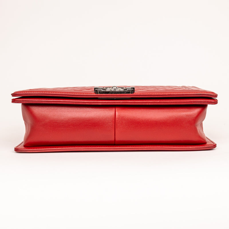 Chanel Red Quilted SHW Boy Bag Medium Red Leather