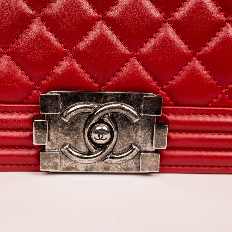 Chanel Red Quilted SHW Boy Bag Medium Red Leather