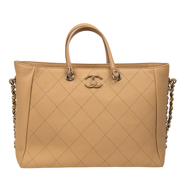 Chanel Beige Quilted Calfskin CC Satchel