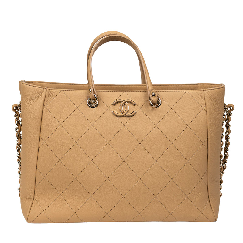 Chanel Beige Quilted Calfskin CC Satchel