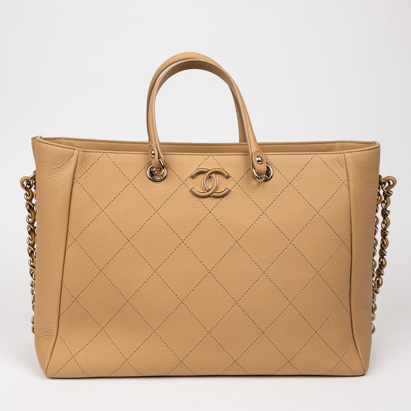 Chanel Beige Quilted Calfskin CC Satchel