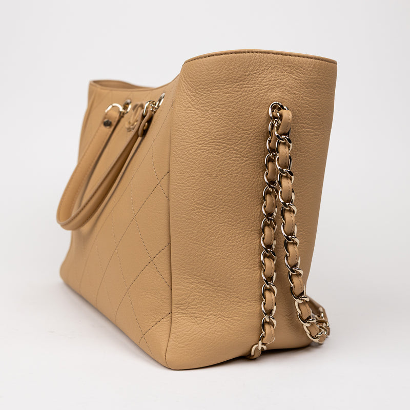 Chanel Beige Quilted Calfskin CC Satchel