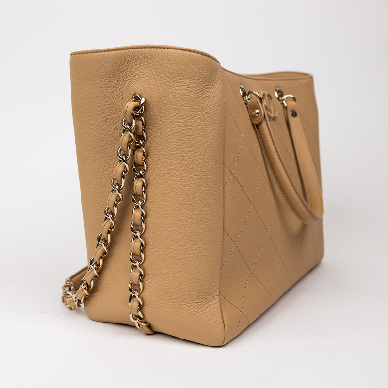 Chanel Beige Quilted Calfskin CC Satchel