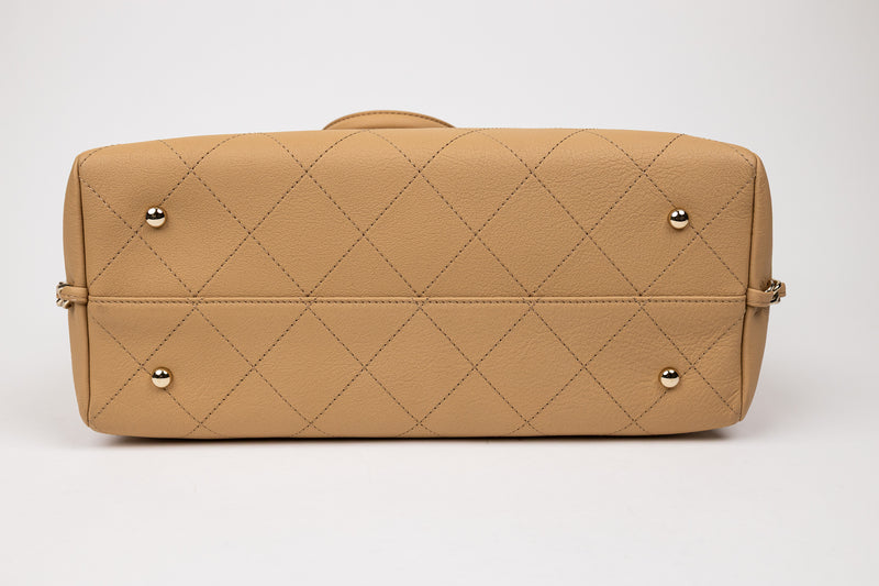 Chanel Beige Quilted Calfskin CC Satchel