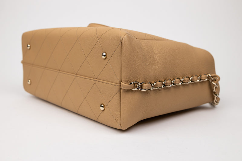 Chanel Beige Quilted Calfskin CC Satchel