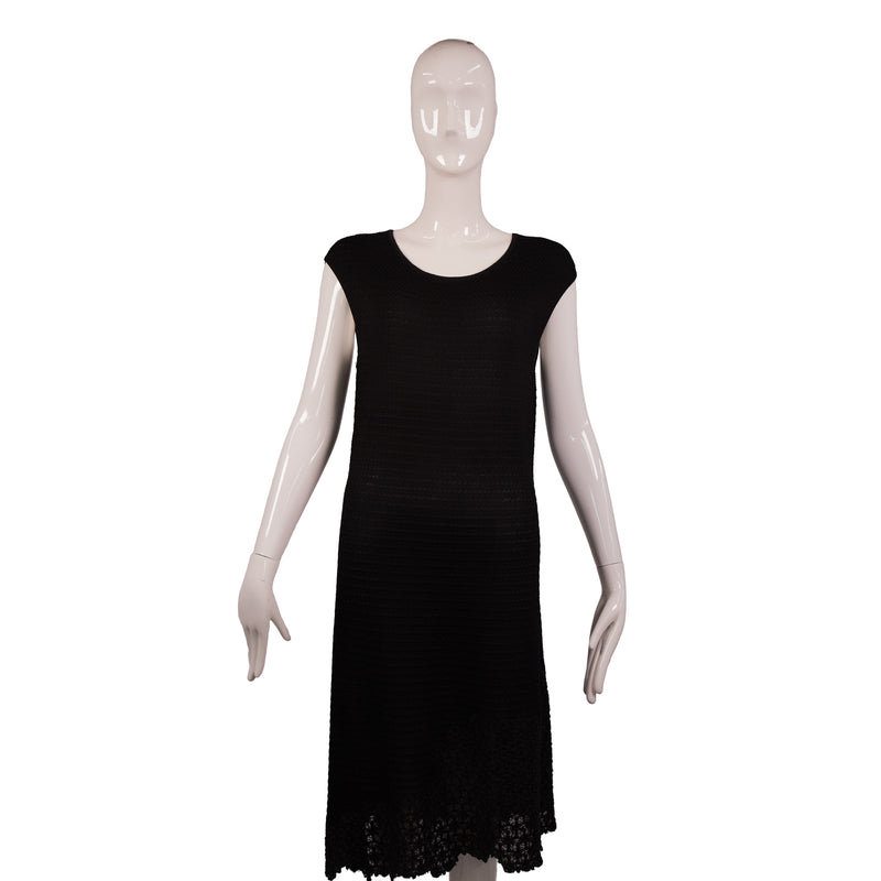 Chanel Black Cap Sleeve Knit Dress Size 42