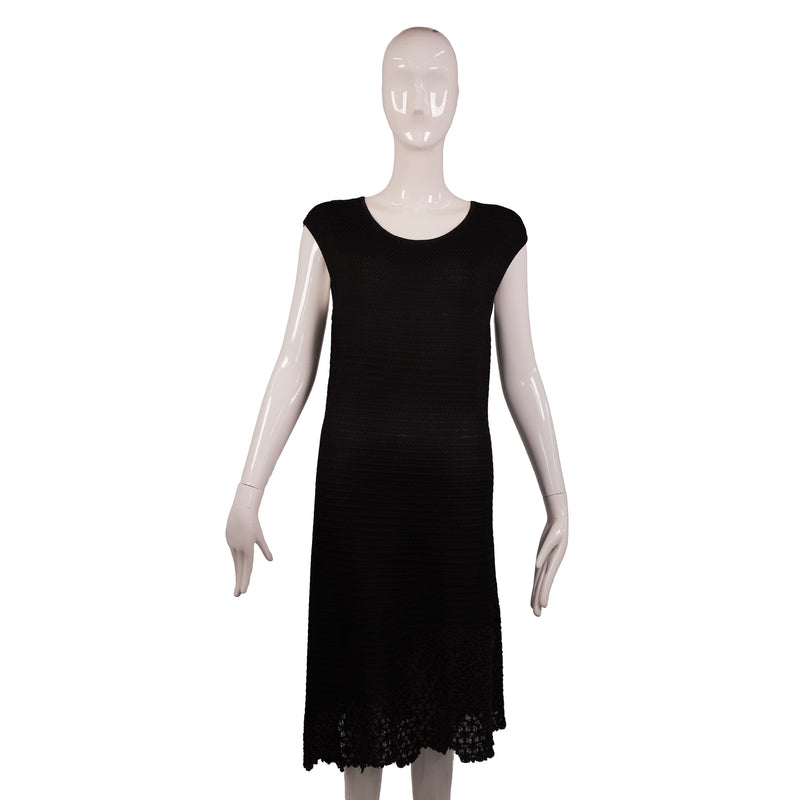 Chanel Black Cap Sleeve Knit Dress Size 42