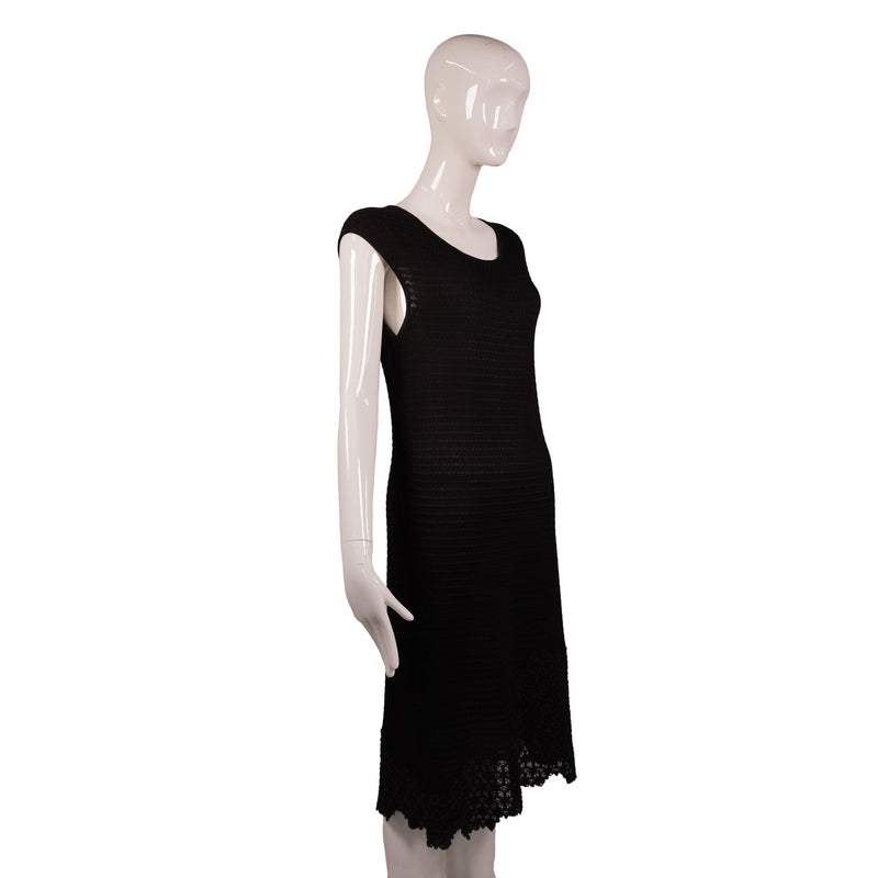 Chanel Black Cap Sleeve Knit Dress Size 42